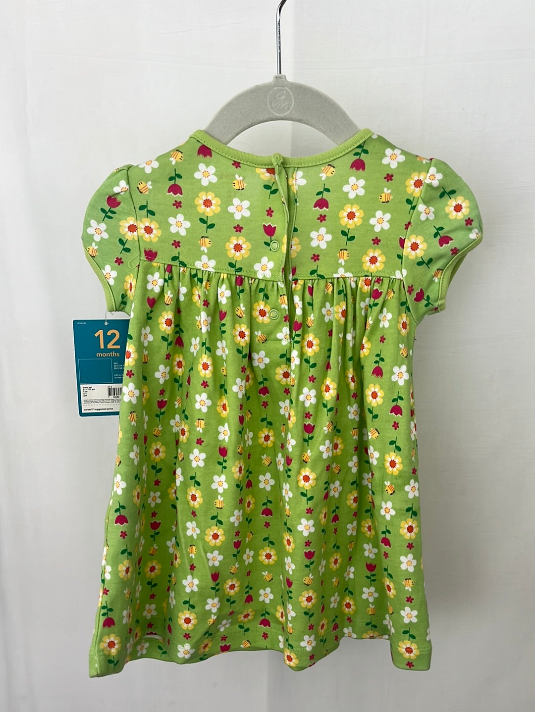 NWT -- CARTER'S Green Floral Dress & Bloomers 2-piece Set -- 12m