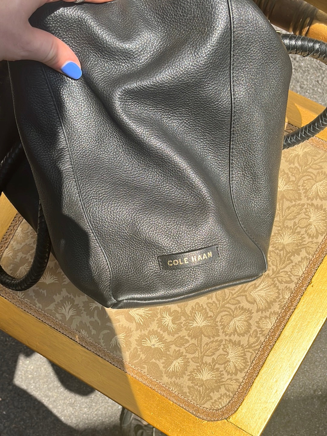 COLE HAAN -- Black Pebbled Leather Shoulder Bag
