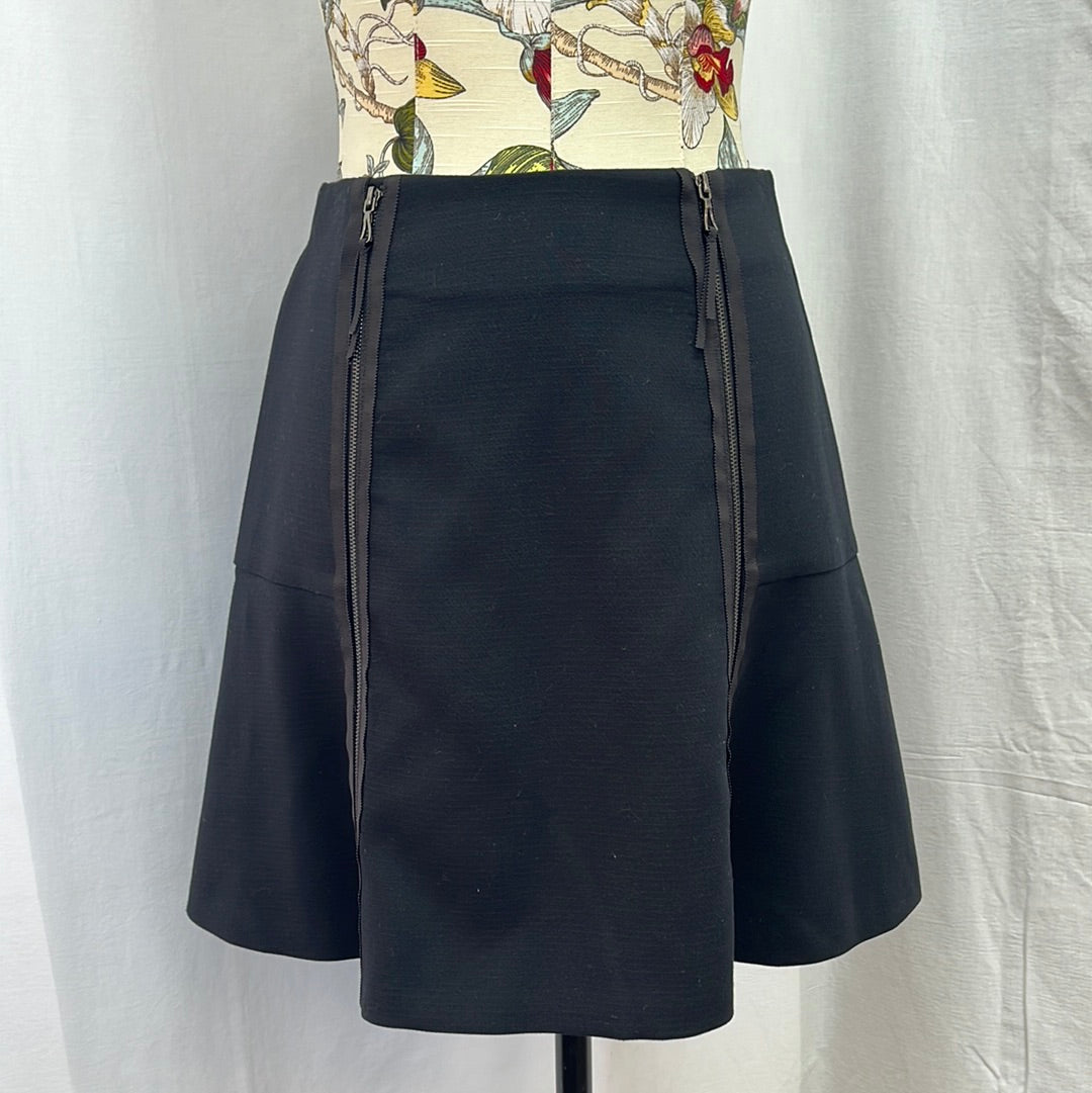 NWT -- Leifsdottir Black Double Zipper A-Line Mini Skirt -- 4