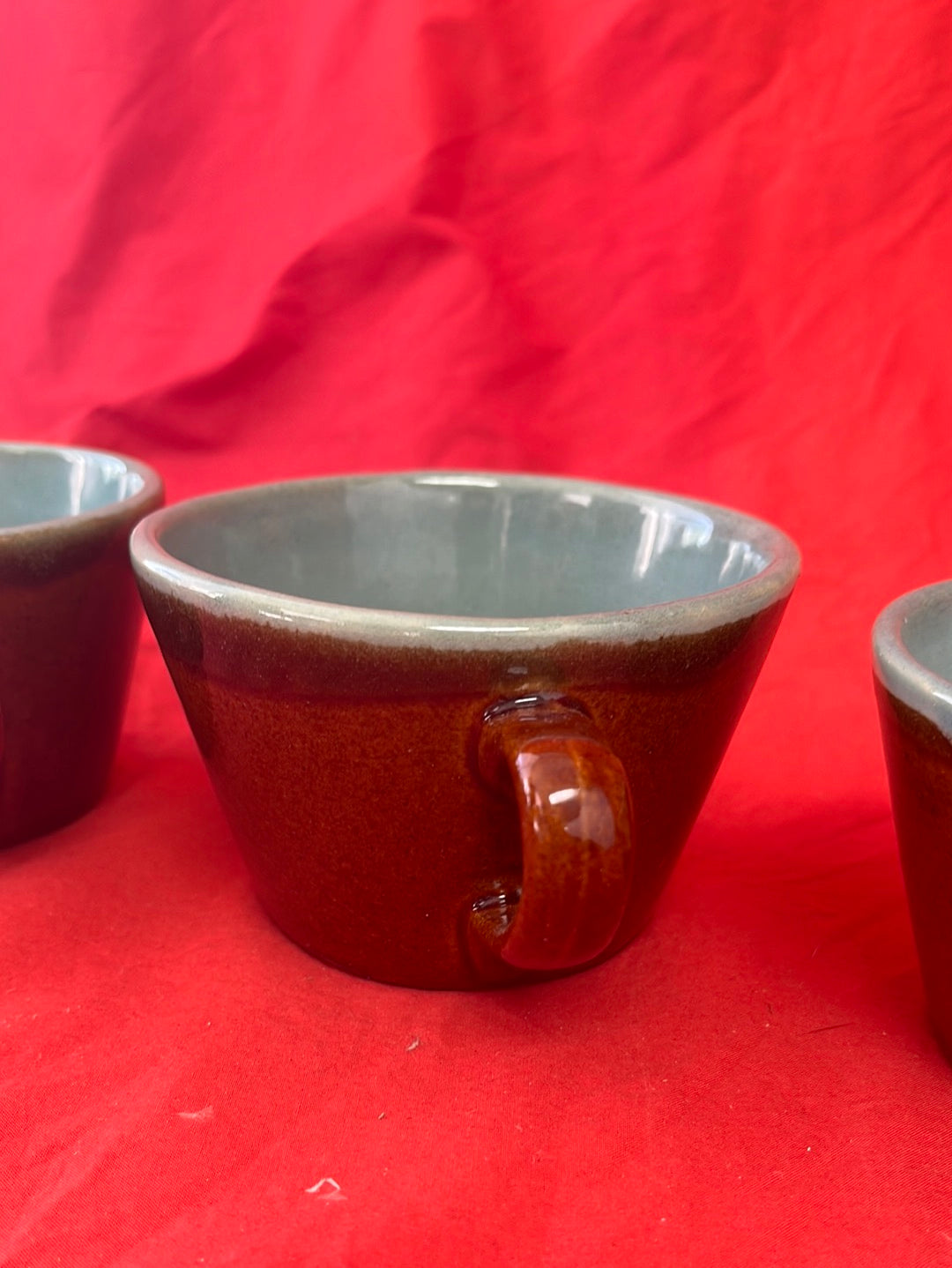 VTG - Set of 3 Brown/Turquoise "Country Fare" Cups by John B Taylor/Zanesville Pottery