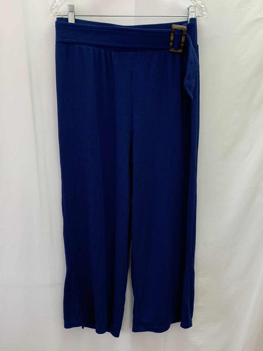 NWT - ASOS navy Rib Knit Built-in Belt Side Slit Wide Leg Pants - 12