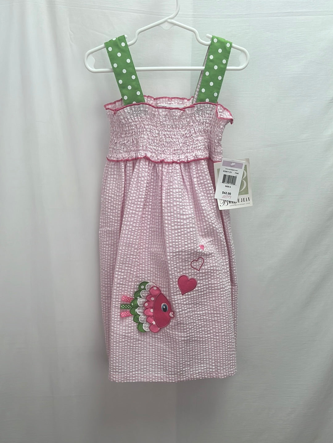 NWT -- BONNIE JEAN Pink and Green Fish Dress -- 6