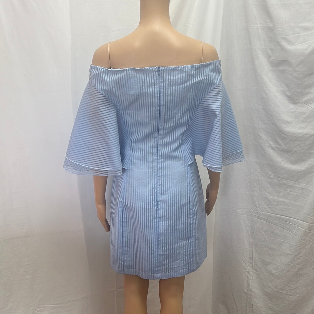 NICOLAS Blue Semi-sheer Angel Sleeve Mini Dress -- XS