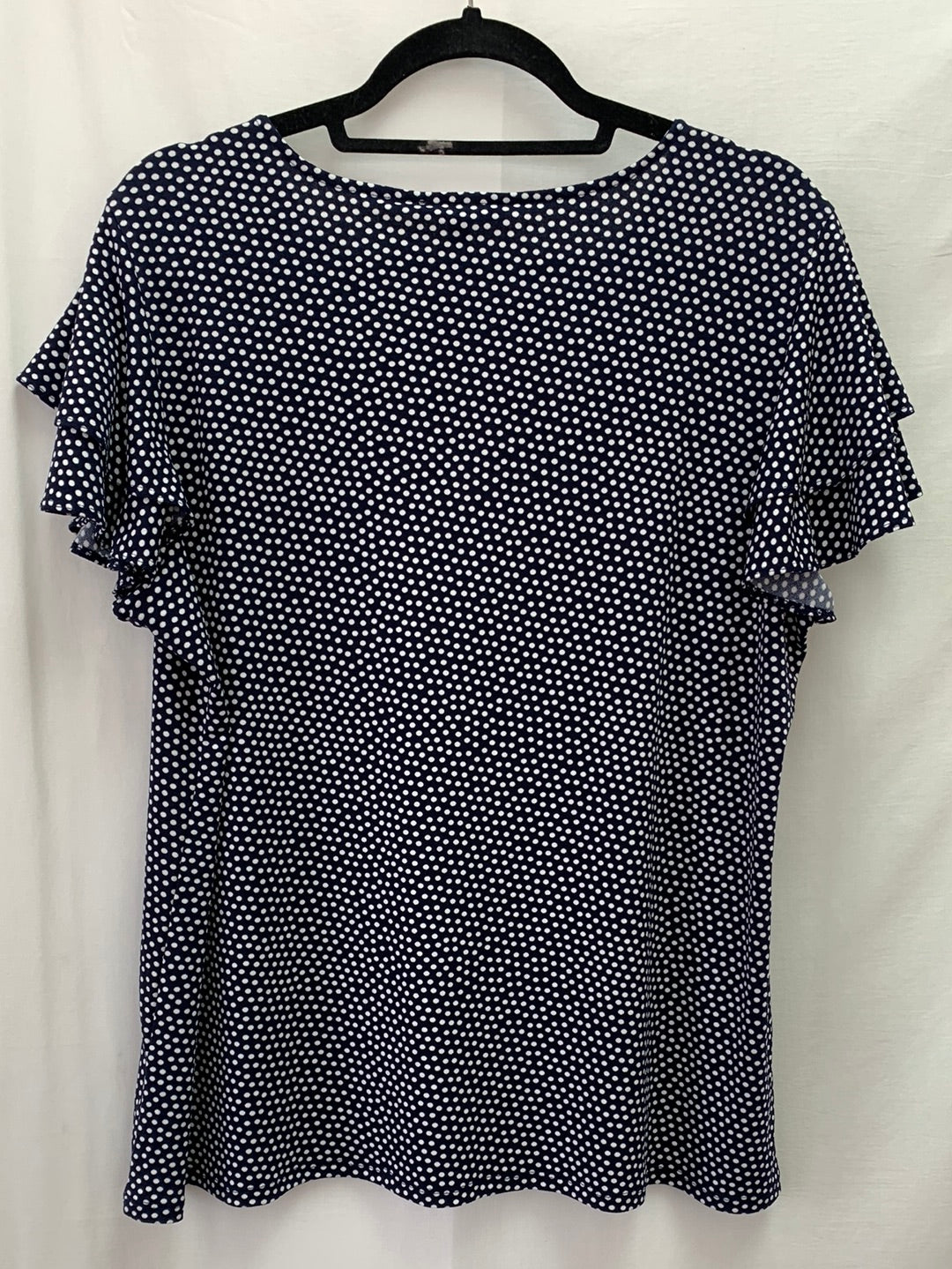 NWT ADRIANNA PAPELL navy white dot Ruffle Sleeve Shirt 1X