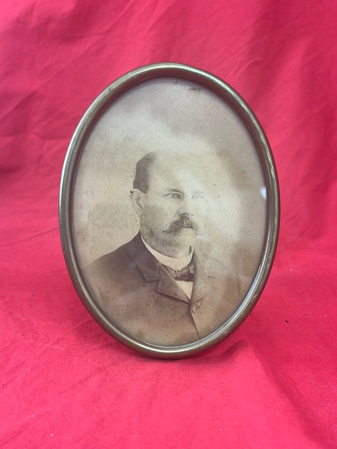 ANTIQUE -- Two Antique Portrait Photographs in Oval Brass Frames