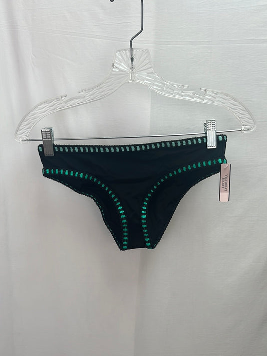 NWT -- VICTORIA'S SECRET Black Green Trim Cheeky Bikini Bottom -- XS