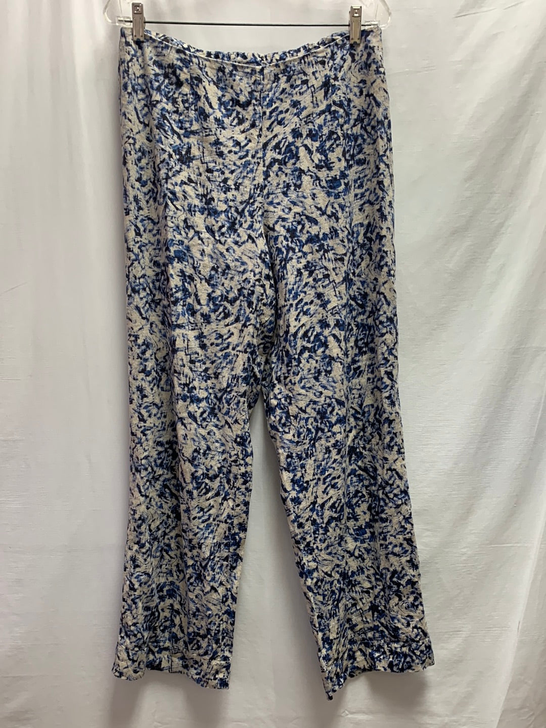 J. JILL blue print Linen Rayon Blend Elastic Back Side Zip Pants 10 CommunityWorx Thrift Online