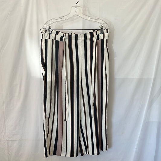 CYNTHIA ROWLEY Black Pink White Stripe Wide Legged Pull On Pants -- L