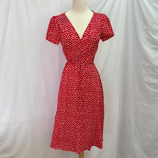 NWT -- Zaful red floral Cap Sleeve Wrap Midi Dress -- S