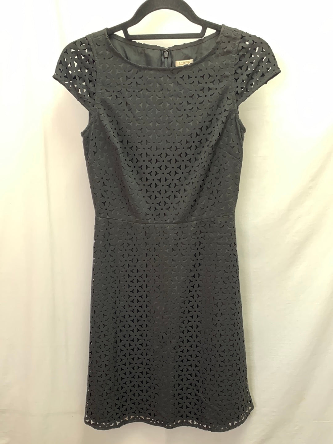 NWT - J. CREW black Laser Cut Perforated Cap Sleeve Fit Flare Dress - 00