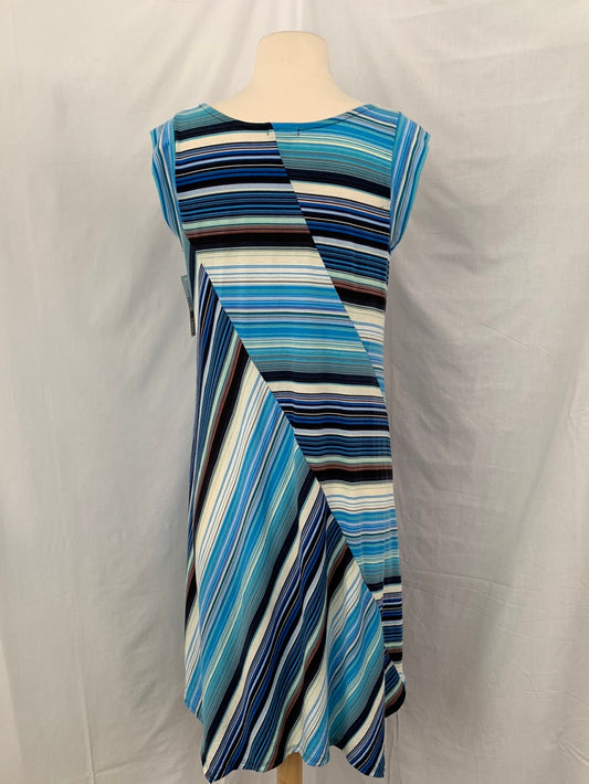 NWT - NEW DIRECTIONS blue stripe Asymmetrical Sleeveless Dress - S