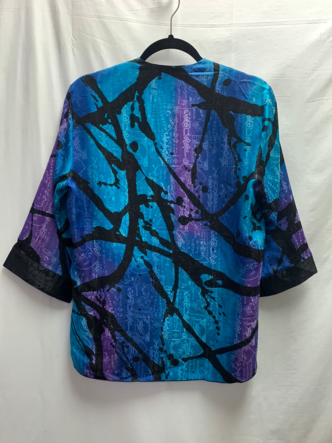 SIMPLY SILK blue purple print 3/4 Sleeve Kimono Cardigan Jacket - Small
