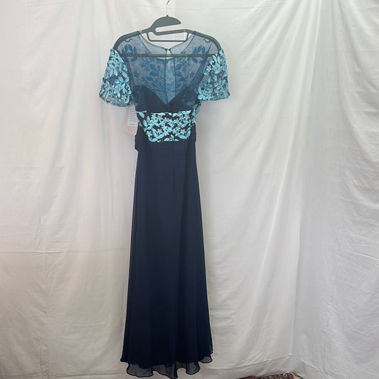 NWT -- JS Collections navy turquoise Floral Embroidered Formal Dress -- 16