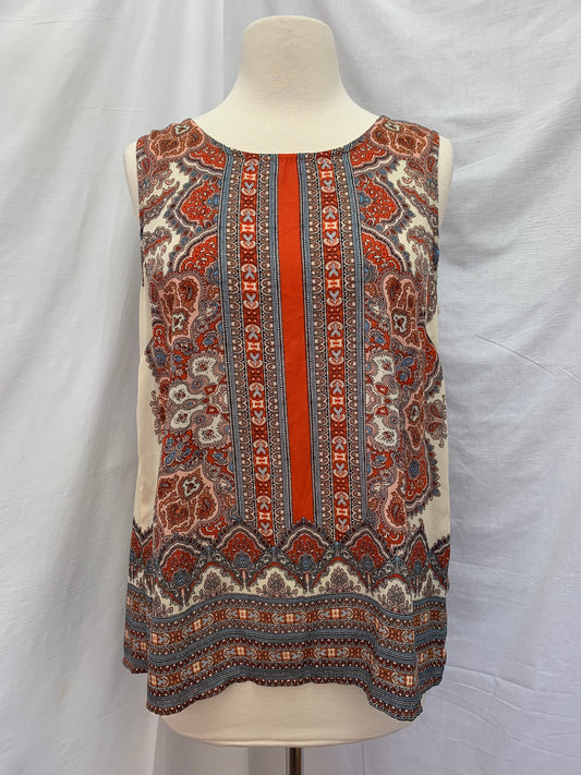 NWT - AVA CHRISTINE orange blue print Sleeveless Shirt - M