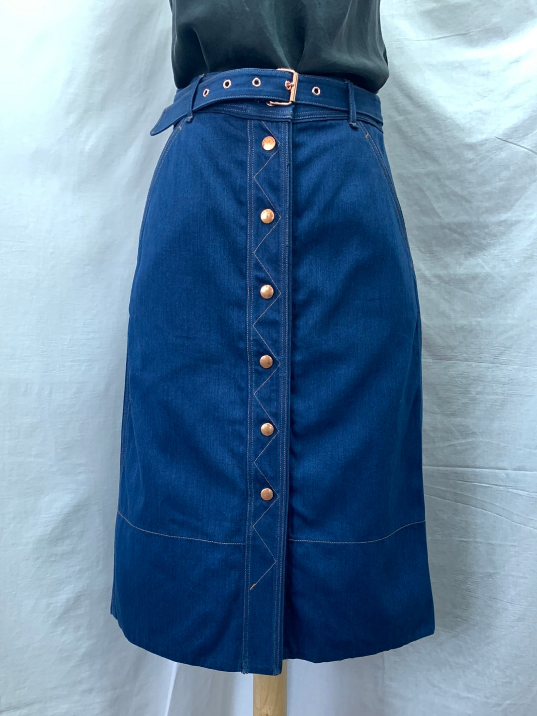 RAG & BONE denim blue Snap Up Front Belted Midi Skirt - 2