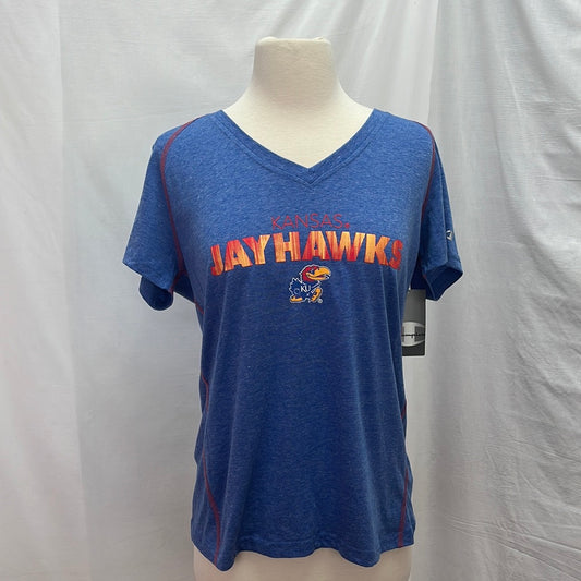 NWT -- CHAMPION blue Kansas Jayhawks V-Neck Shirt -- L