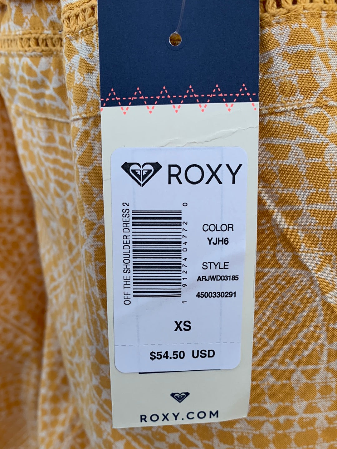 NWT - ROXY gold yellow print 3/4 Sleeve Dress - XS