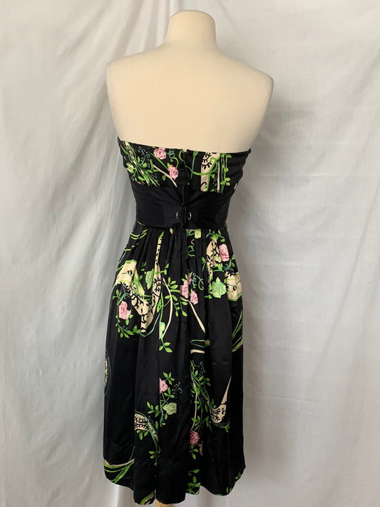 PLENTY BY TRACY REESE black green Floral Silk Strapless Mini Dress - 4