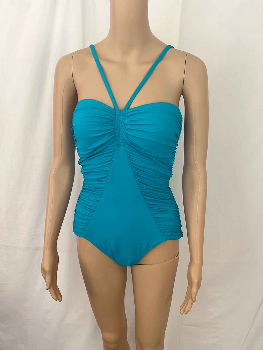 NWT -- PROFILE BY GOTTEX peacock blue Bandeau One-Piece Swimsuit -- 8