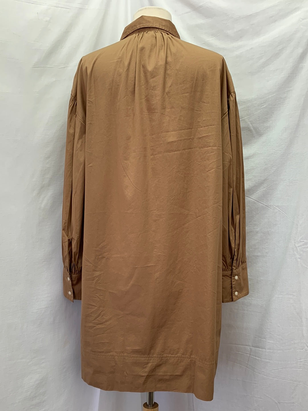 NWT - J CREW dark khaki Puff Sleeve Poplin Mini Shirt Dress - Medium