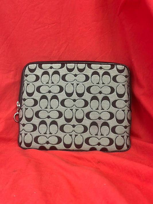 COACH Grey-Black Monogram Tablet/Ipad Canvas Bag