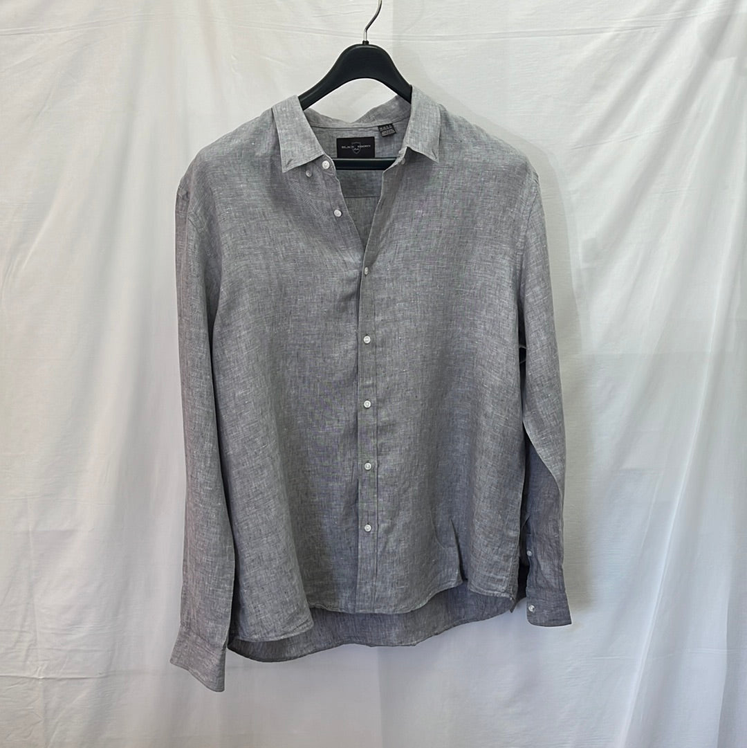 Black Brown 1826 Mens Grey Linen Button Down Shirt -- Size XXL