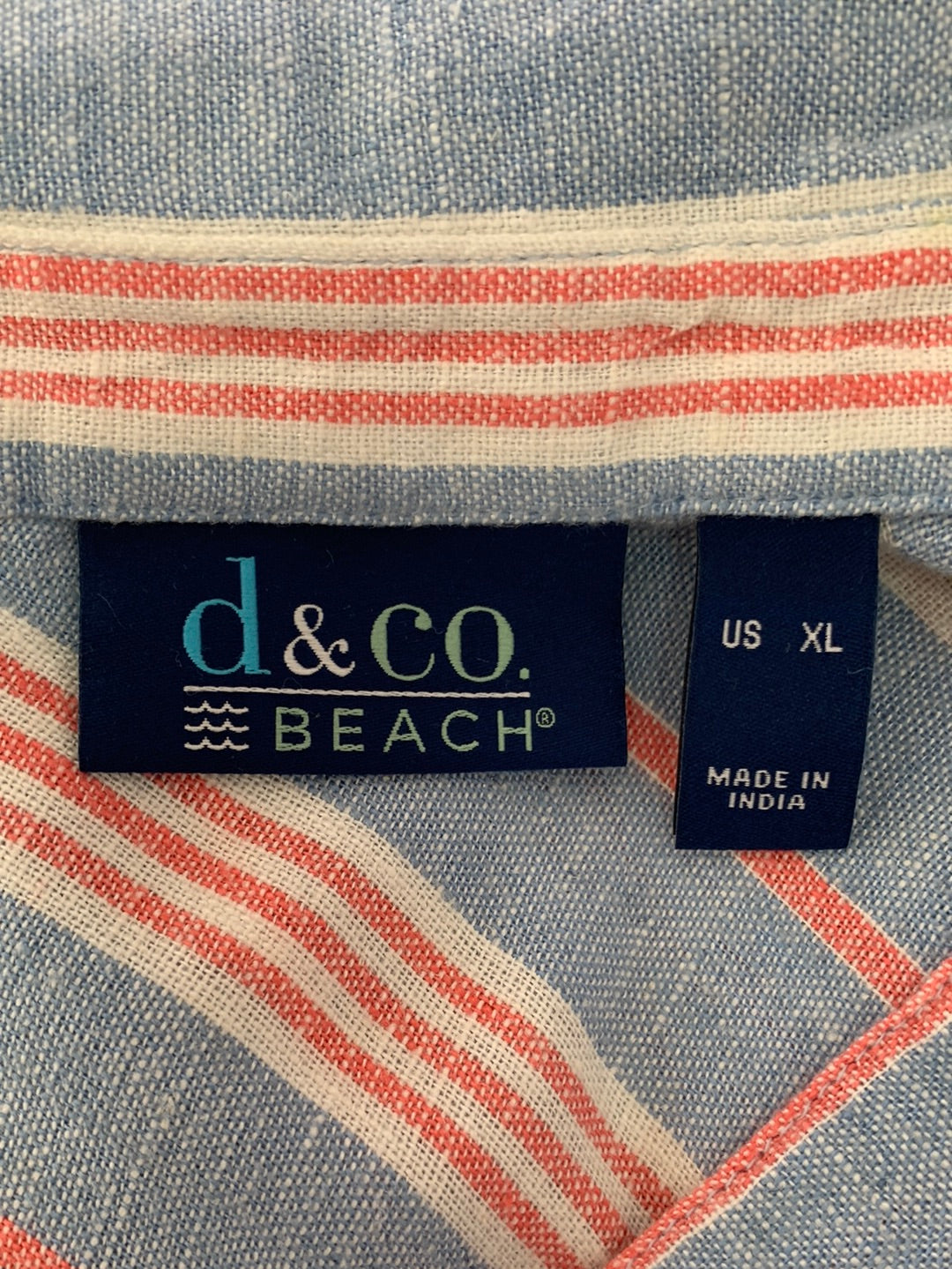 NWOT - D&CO BEACH blue stripe LINEN BLEND 3/4 Sleeve Side Pockets Tunic Top - XL