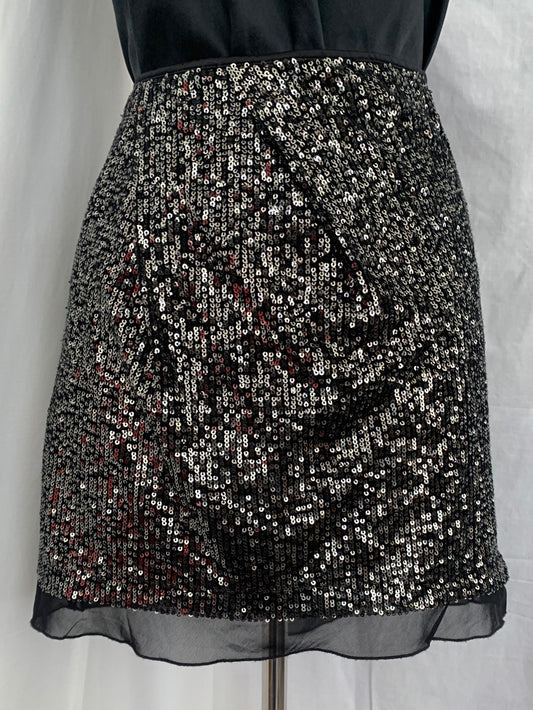 JENNIFER LOPEZ black silver Sequin Mini Skirt - 8