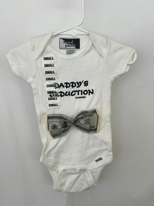 NWT -- House of Gabrielle "Daddy's Deduction" Baby One-Piece -- Size S, 13-18 lbs