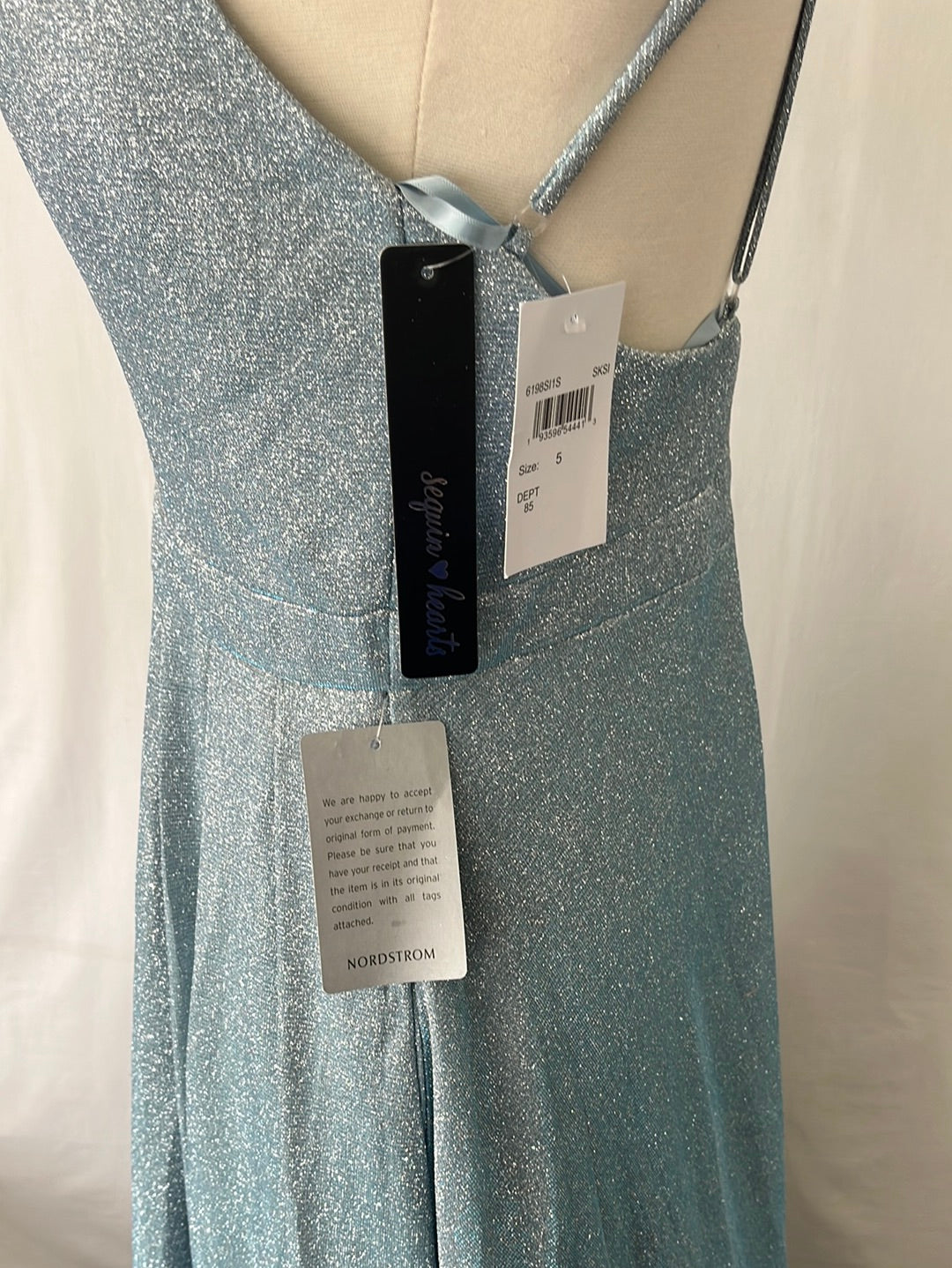 NWT -- SEQUIN HEARTS Sparkly Baby Blue Sleeveless Gown Dress -- Small