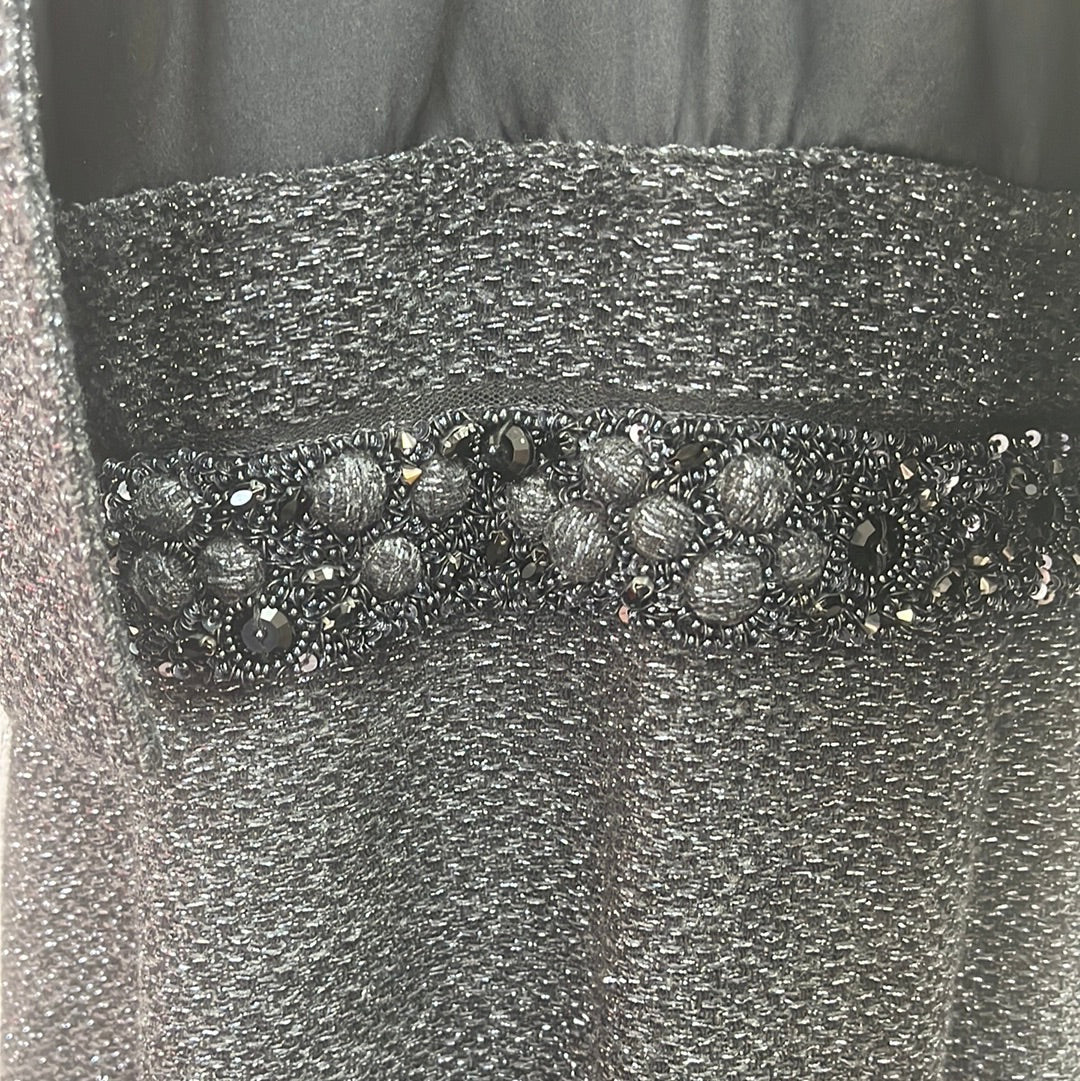 RICKIE FREEMAN TERI JON black silver Wool Silk Dress Jacket Set -- 8