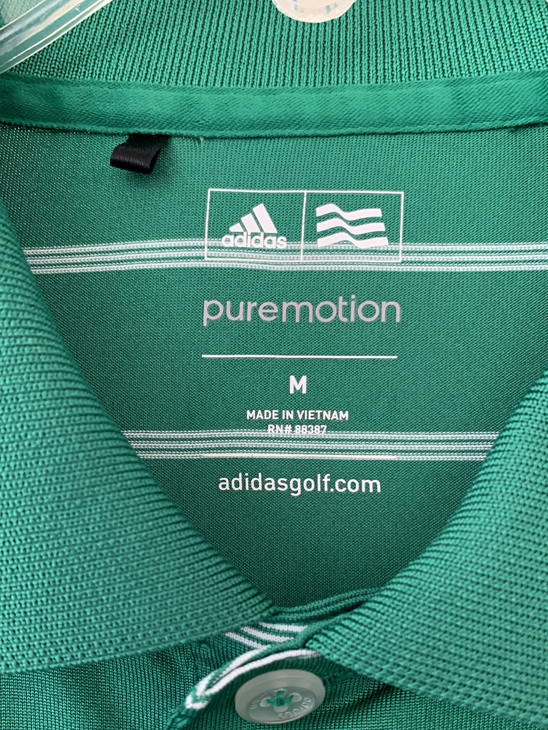 ADIDAS green stripe PureMotion Short Sleeve Golf Polo Shirt - M