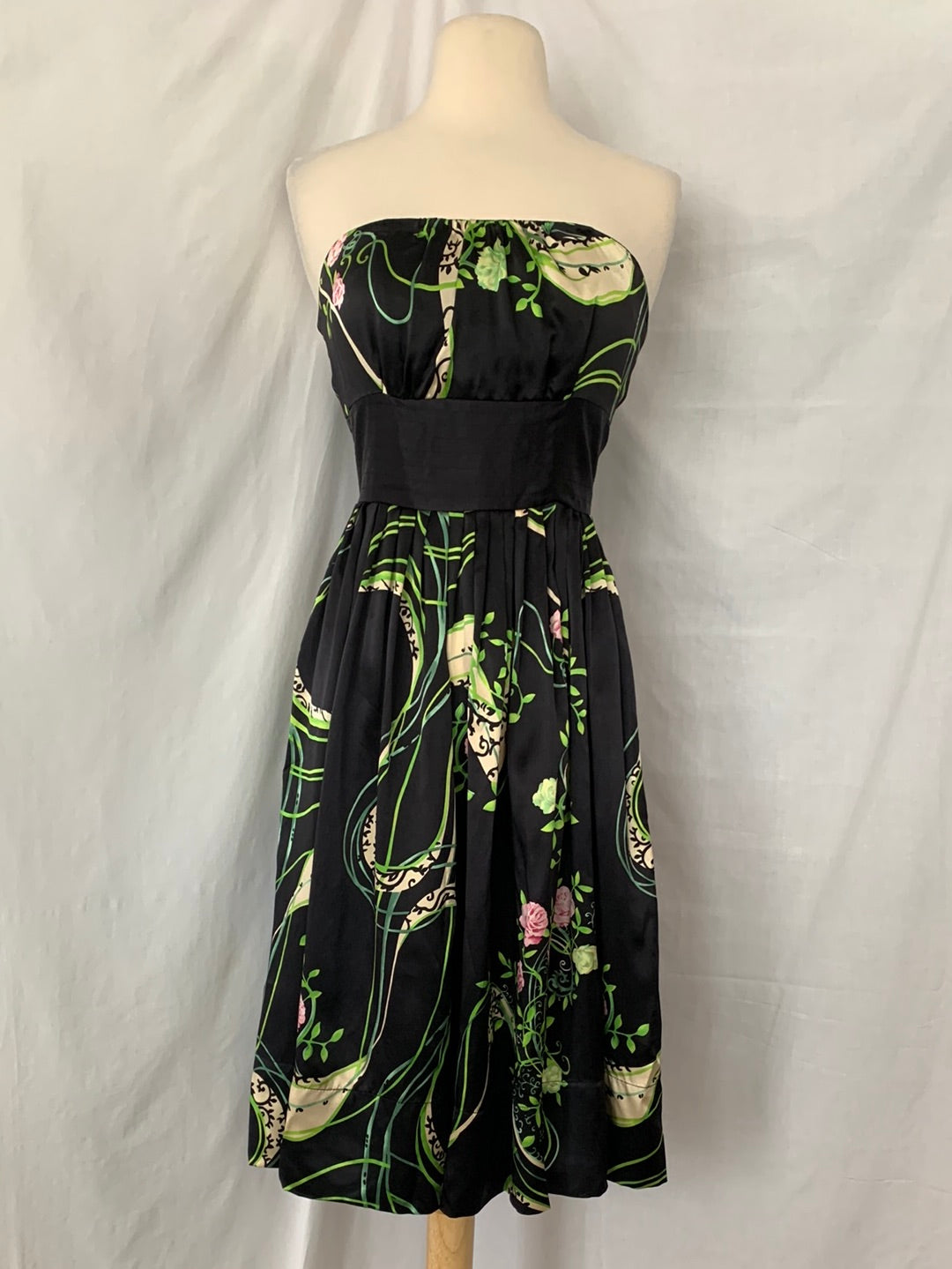 PLENTY BY TRACY REESE black green floral Silk Strapless Mini Dress - 4