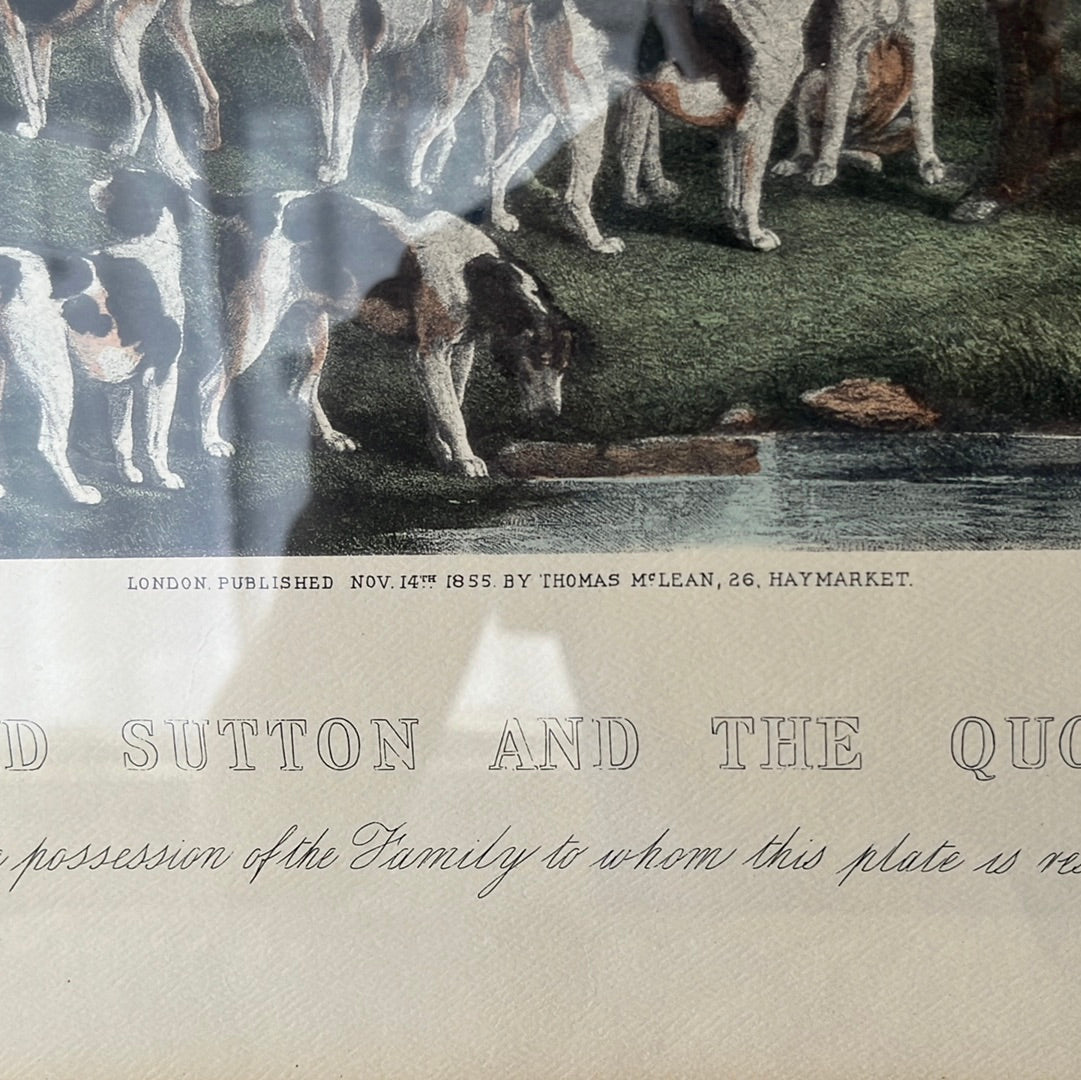 Sir Richard Sutton and the Quorn Hounds Colored Fox Hunt Engraving by Frederick Bromley