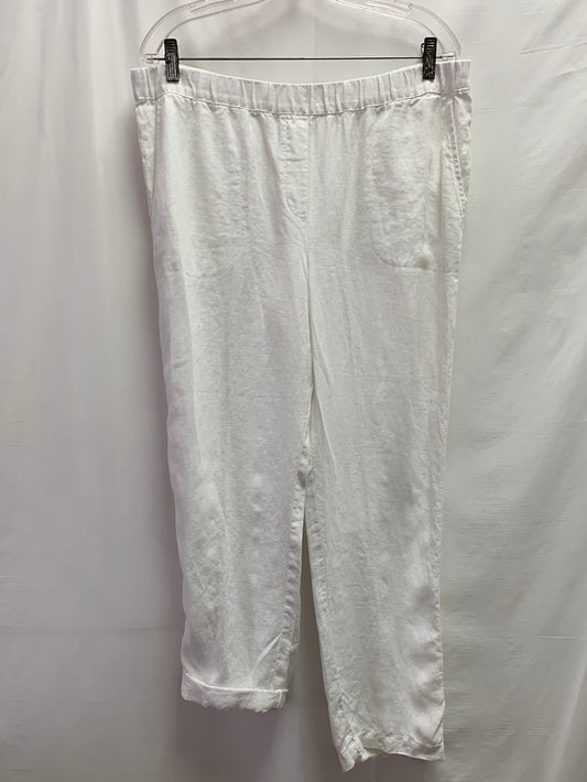 J JILL PURE JILL white LINEN Pull On Roll Tab Pants - L