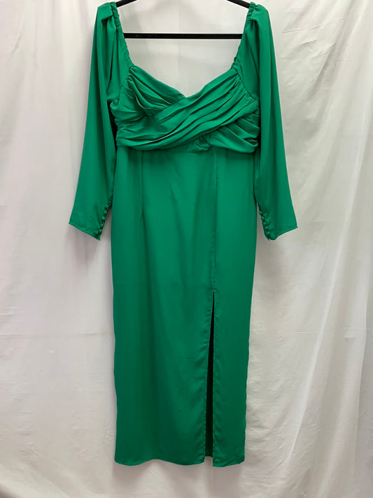 NWT - FOREVER 21 green Woven 3/4 Sleeve Front Slit Maxi Dress - X-Large