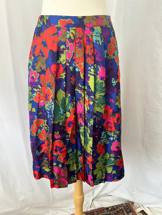 J. CREW Psychedelic Floral Print Silk Pleated A-Line Skirt -- 8