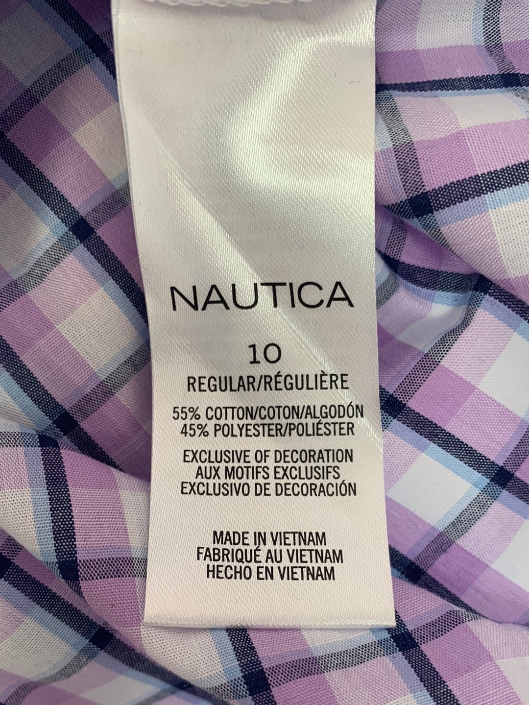 NWT - NAUTICA purple plaid Dress Shirt with Bowtie - Youth 10