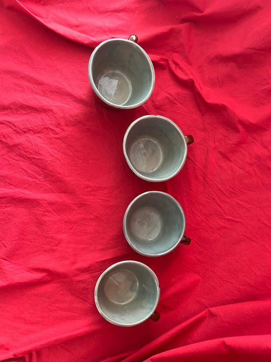 VTG - Set of 4 Brown/Turquoise "Country Fare" Cups by John B Taylor/Zanesville Pottery