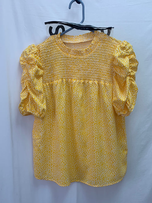 NIP - SHEIN yellow print Smocked Puff Sleeve Blouse - Small