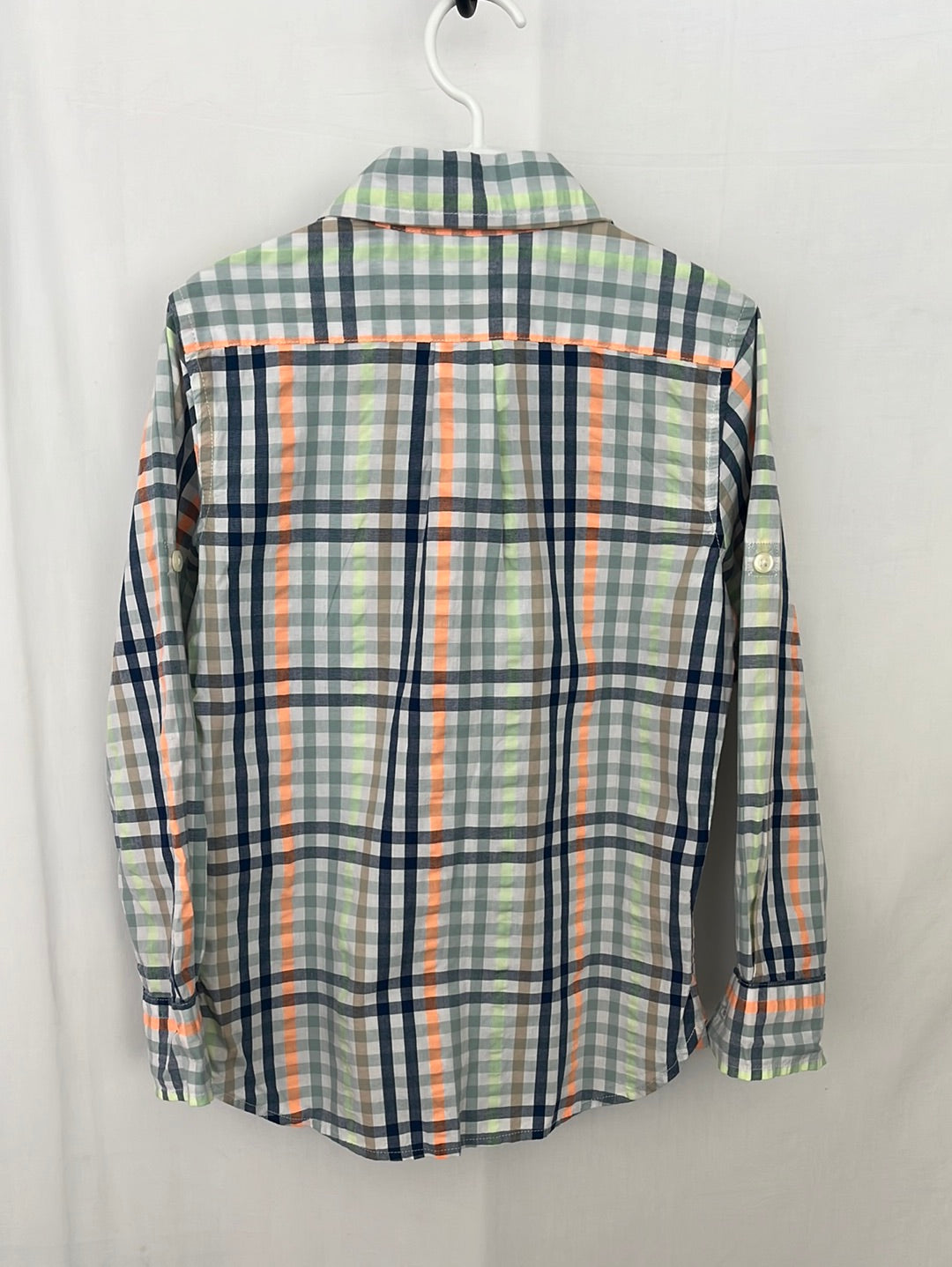 NWT -- GAP KIDS Blue Green Orange Plaid Long Sleeve Button Down Shirt -- 6-7