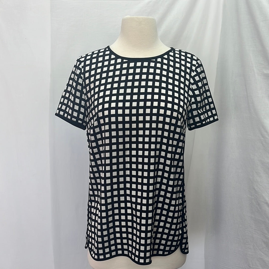 J. Crew Black White Square Pattern Short Sleeve Blouse -- XS