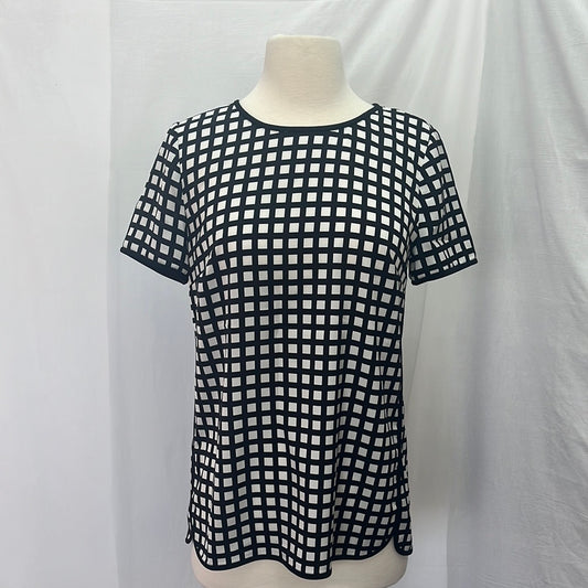 J. Crew Black White Square Pattern Short Sleeve Blouse -- XS