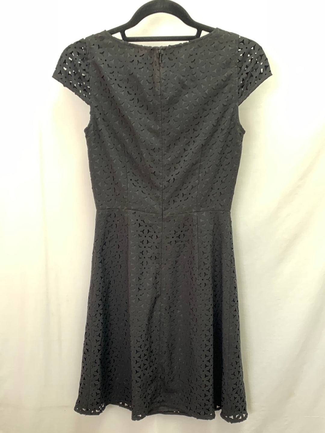 NWT - J. CREW black Laser Cut Perforated Cap Sleeve Fit Flare Dress - 00