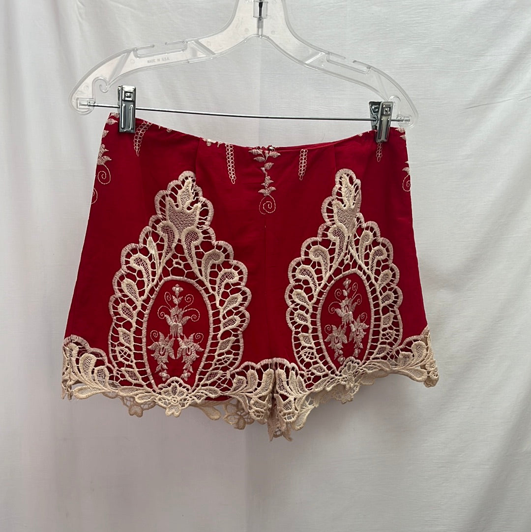 Ark & Co. Red Shorts with Ivory Lace Embroidery -- Size S