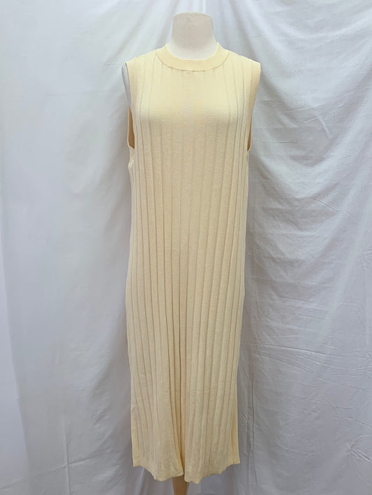 NWT - H&M light yellow Rib-Knit Viscose Sleeveless Midi Dress - M
