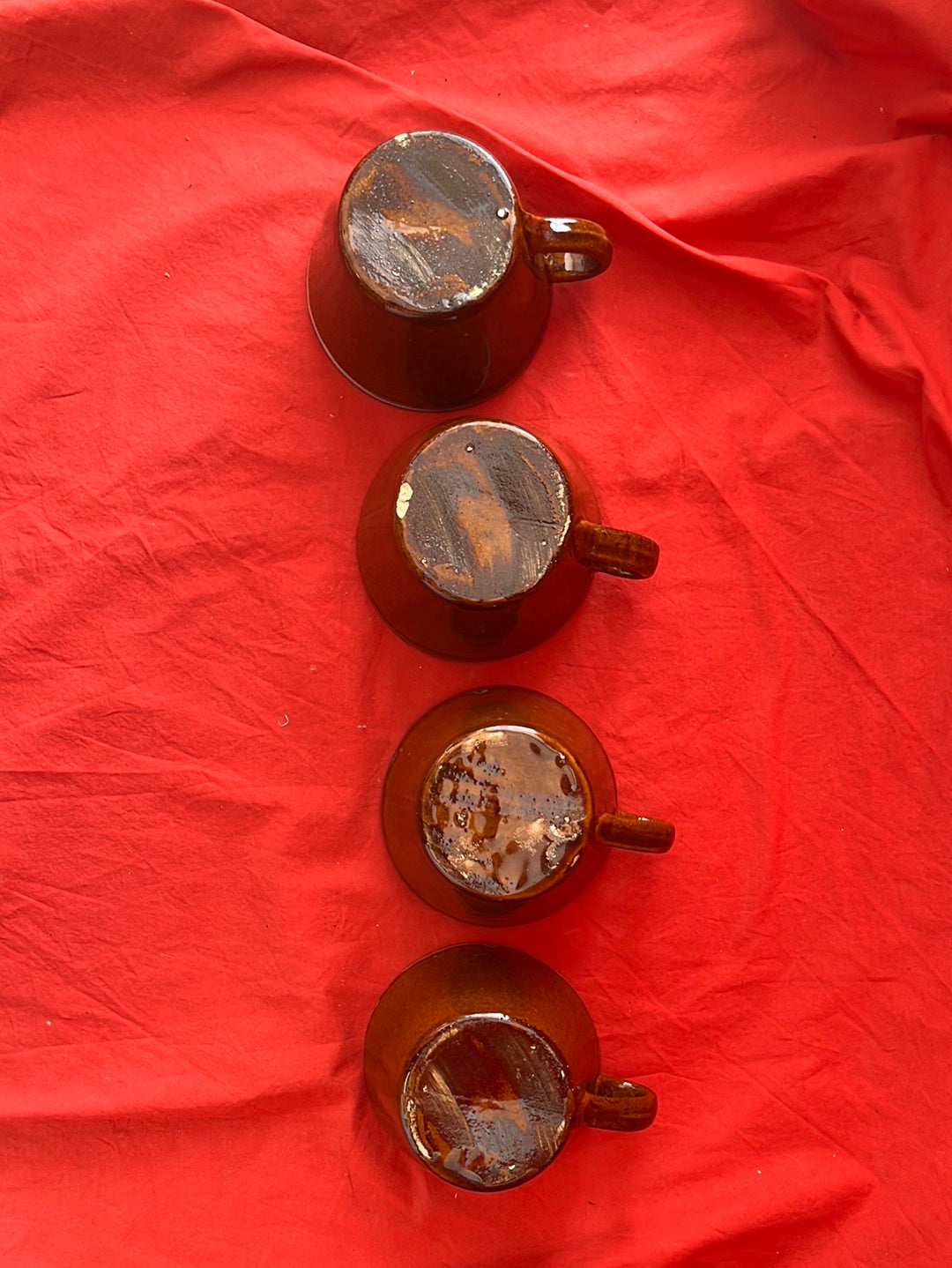 VTG - Set of 4 Brown/Turquoise "Country Fare" Cups by John B Taylor/Zanesville Pottery