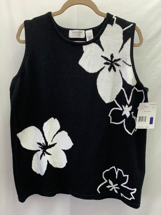 NWT - LIZ CLAIBORNE WOMAN black white "First Blossoms" Sleeveless Sweater Top - Size 1X