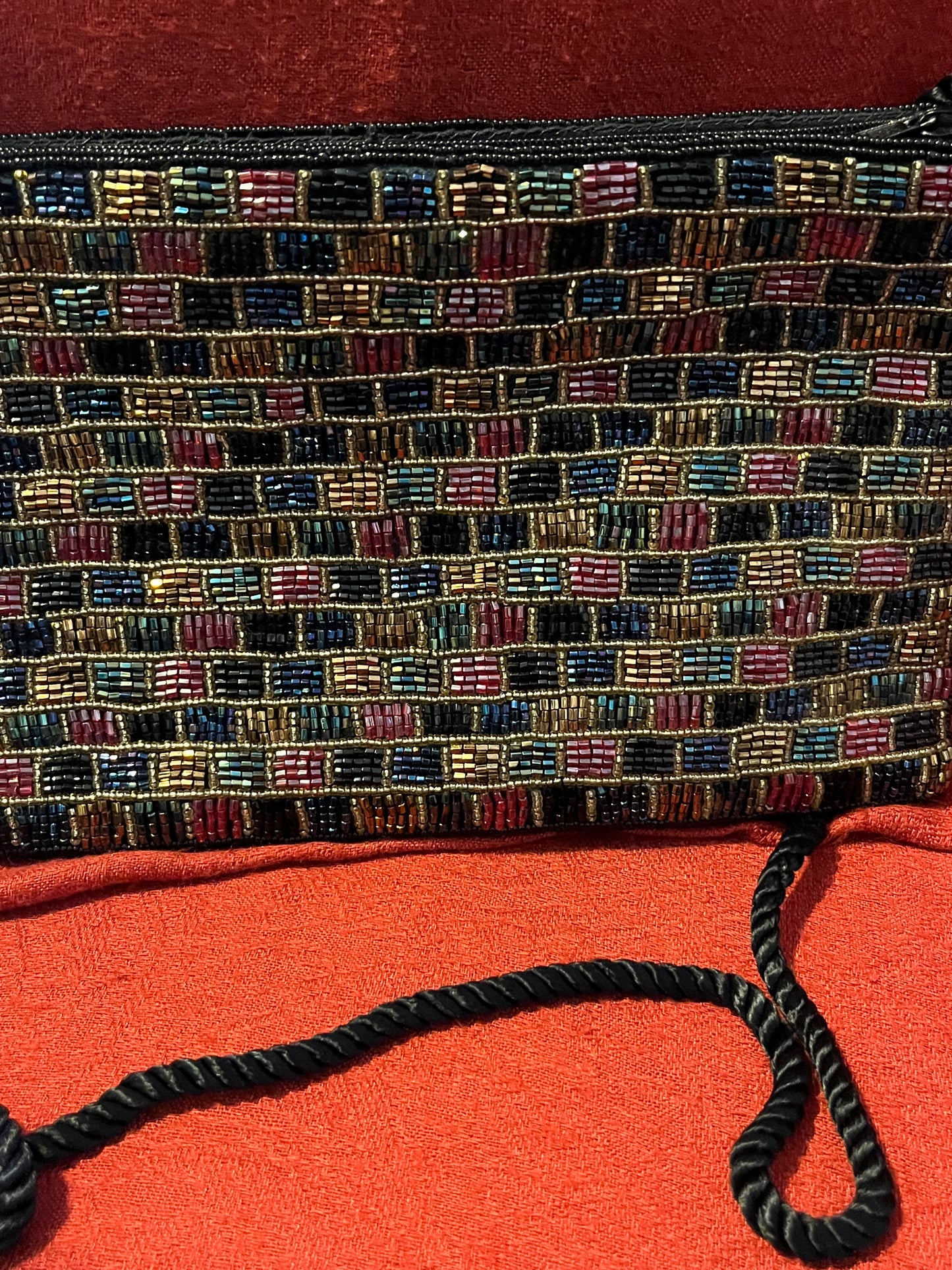Multi-Colored Evening Bag with Satin Cord Strap