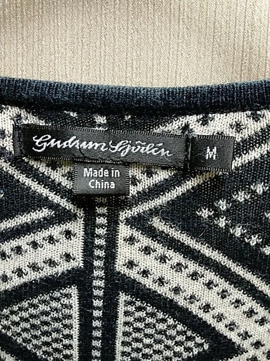 GUDRUN SJODEN Cardigan Sweater Medium Open Front Bamboo Blend Black Cream - Size: M